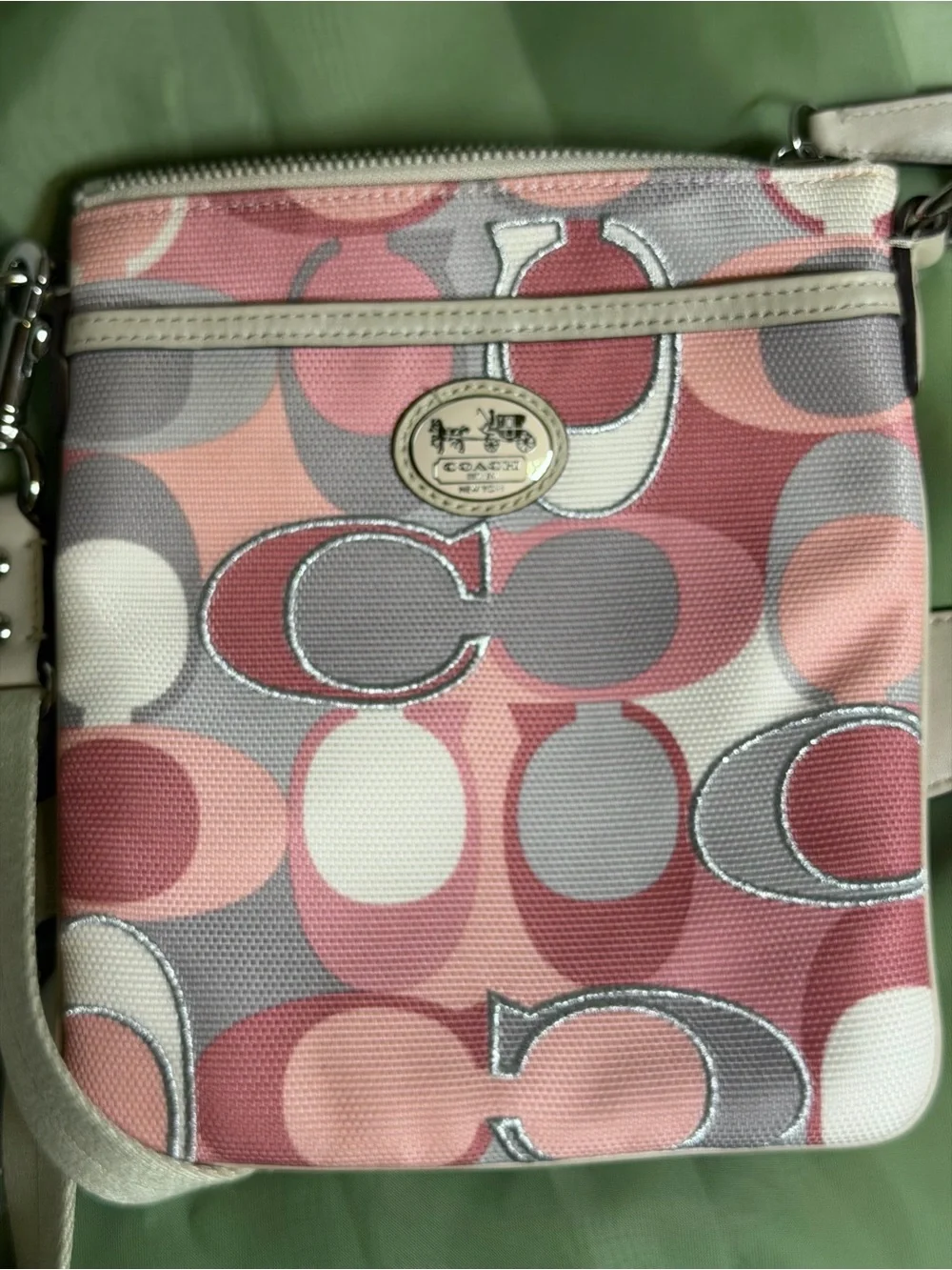 Coach Pink and Cream Signature Canvas Crossbody